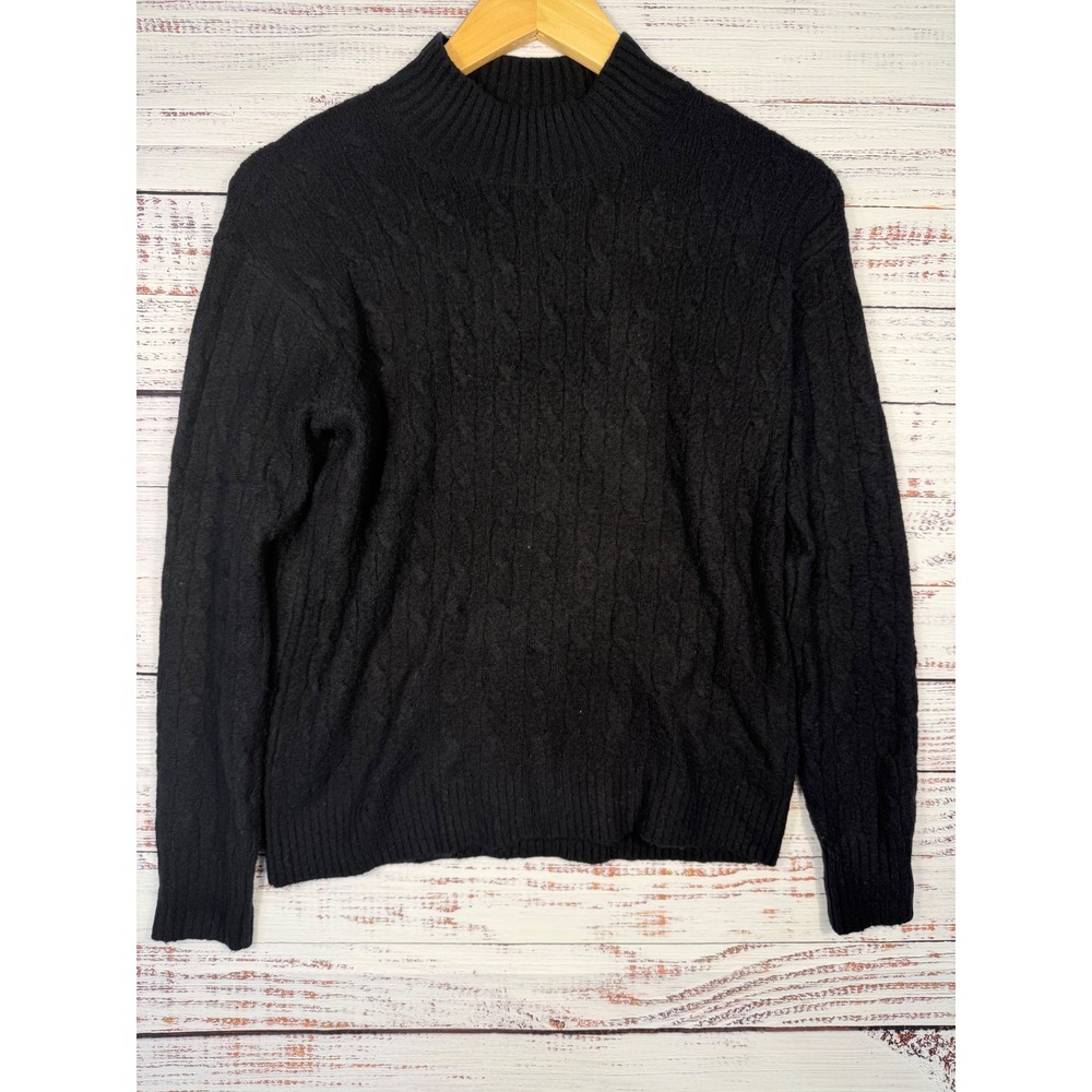J.Crew Extra Soft Cable Knit Mock Neck Sweater Women XS Black Wool Blend
